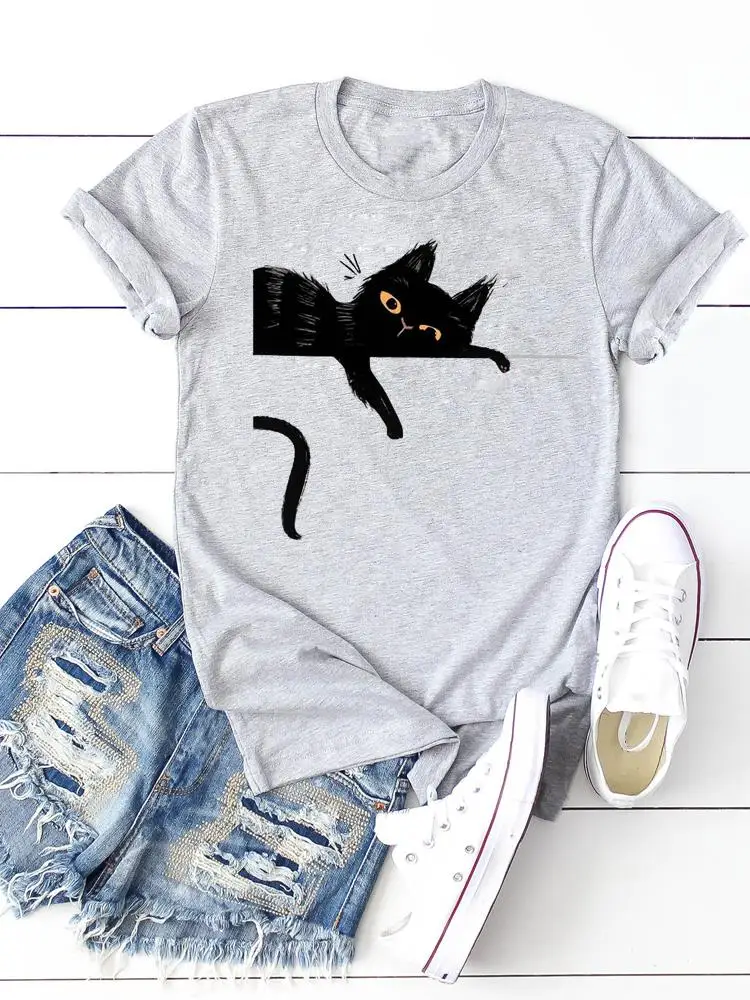 Gato engraçado aquarela adorável gráfico feminino casual
