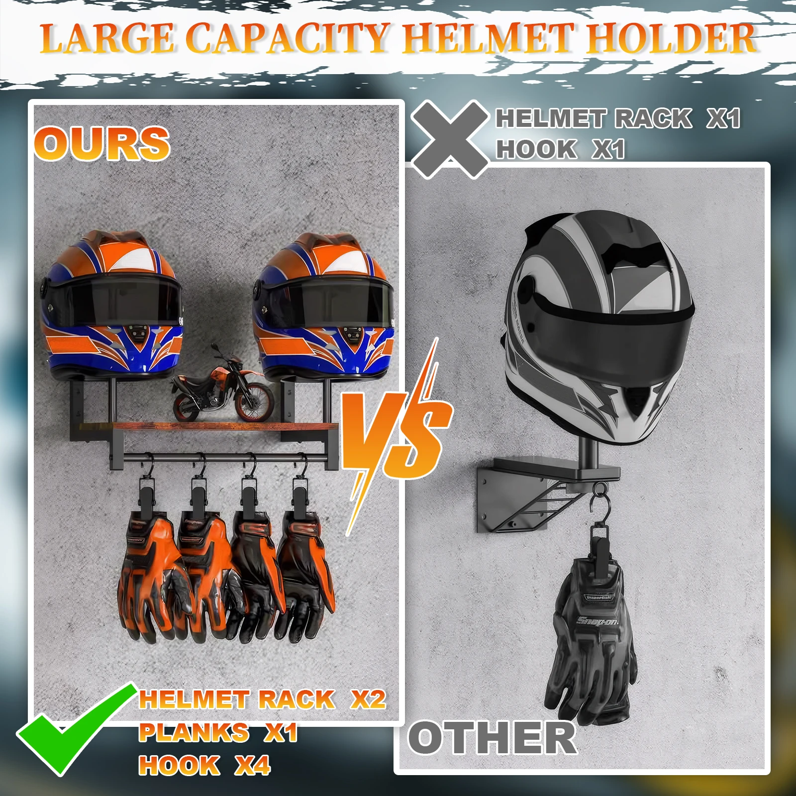 Wooden Helmet Organizer Rack with 5 Hooks Helmet Hanger Wear Resist Gear Storage Rack for Motorcycle Accesories Storage