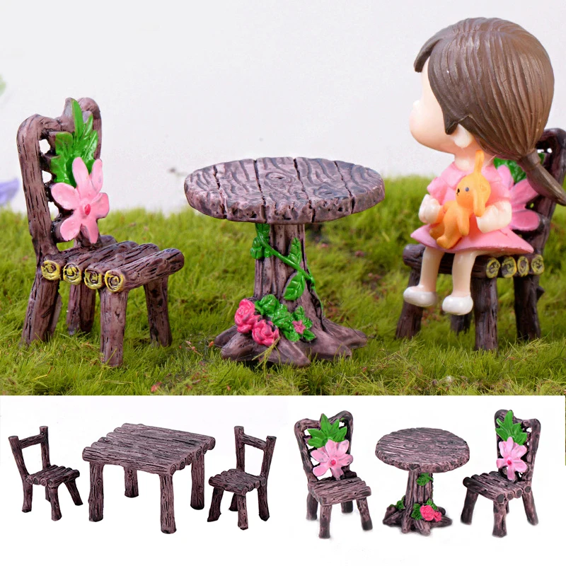 Miniature Resin Table and Chair Decoration Set for Garden Dollhouses Accessories Resin Table and Chair Decoration Set Miniature