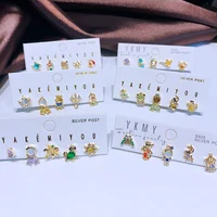 MIGGA 5pcs Fairy Cute Small Princess Stud Earrings Set for Women Girls Gold Color Cubic Zircon Jewelry 1