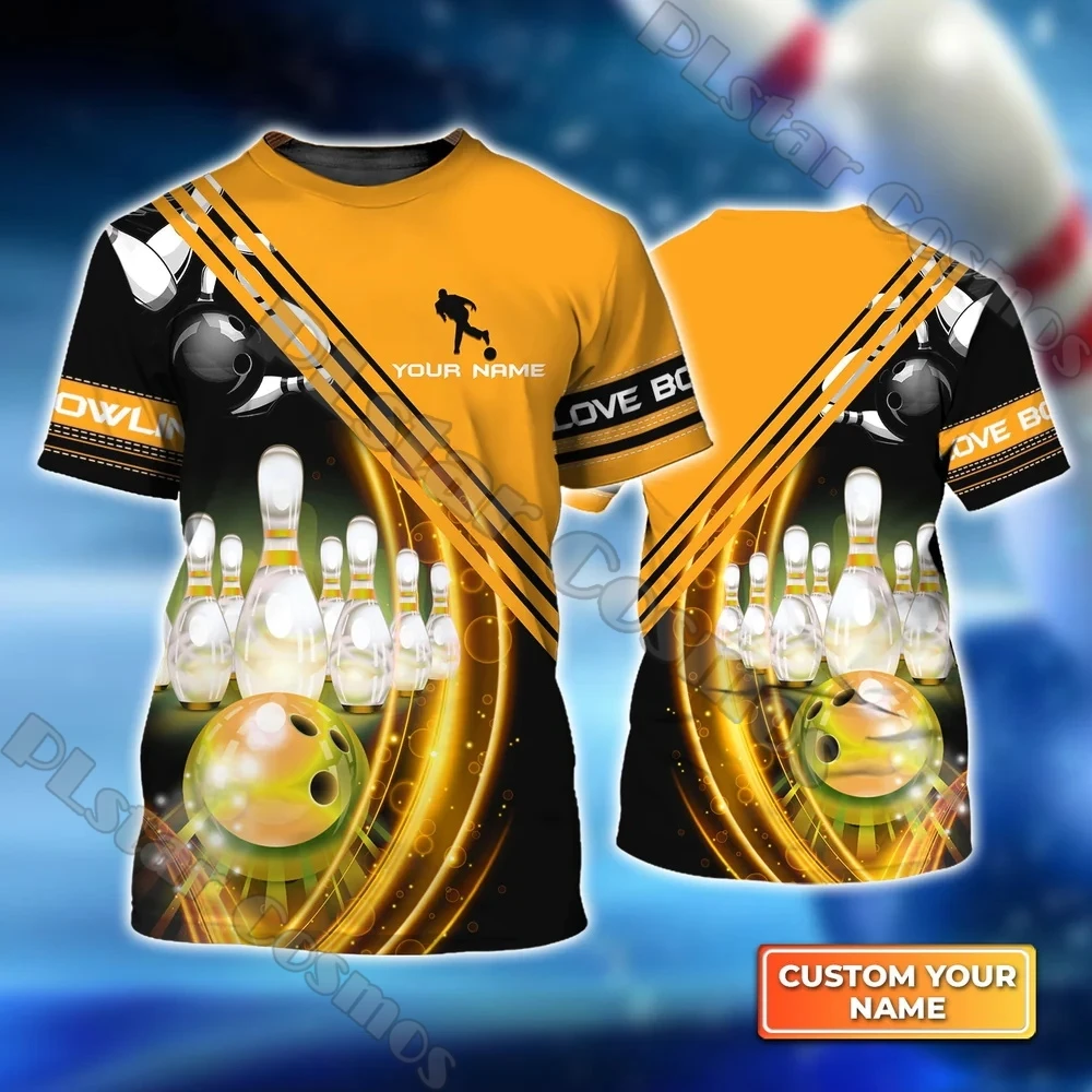 PLstar Cosmos Sommer Neuestes Herren-T-Shirt mit individuellem Namen, Bowling, 3D-gedruckt, Unisex, lässiges T-Shirt, Geschenk für Bowlingspieler DT202 – Detail 15