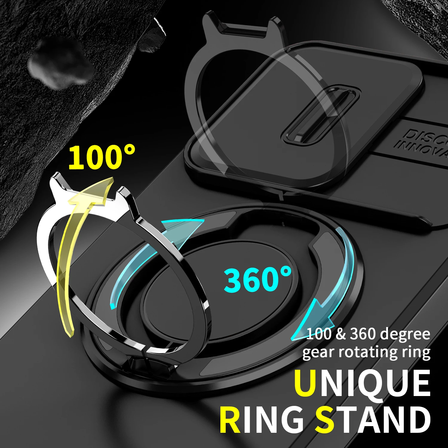 Enhanced Shockproof Phone Case with Sliding Camera Lens Protection and 360° Rotating Ring Holder Kickstand