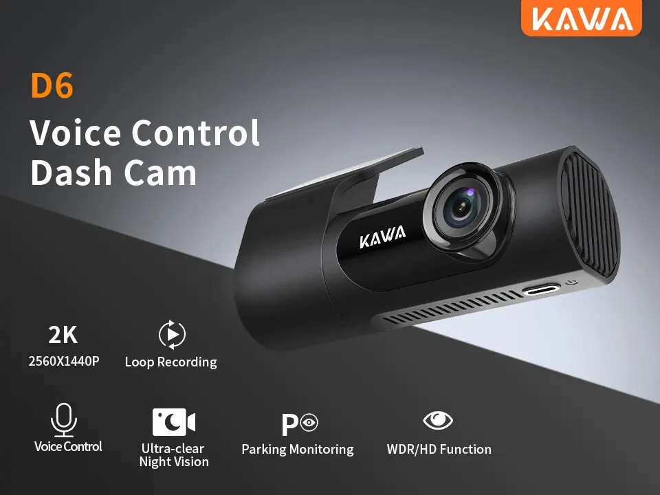 Kawa car dvr d6 dash camera per auto videoregistratore 1440p en ru fr jp controllo vocale modalità parcheggio 24 ore controllo app visione notturna