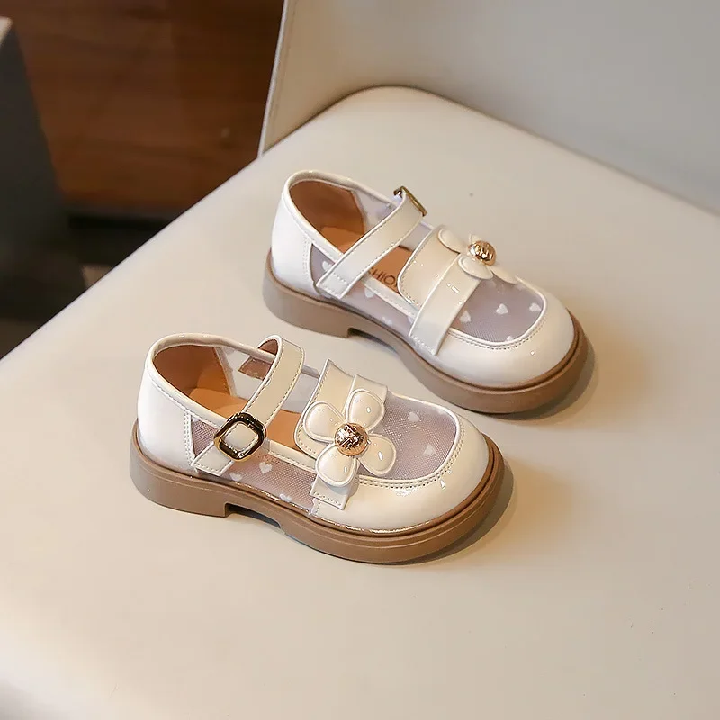 New Summer Girls Mesh Leather Shoes Fashion Chic Flower Children Princess Shoes Breathable Causal Kids Mary Jane Shoes for Party 2