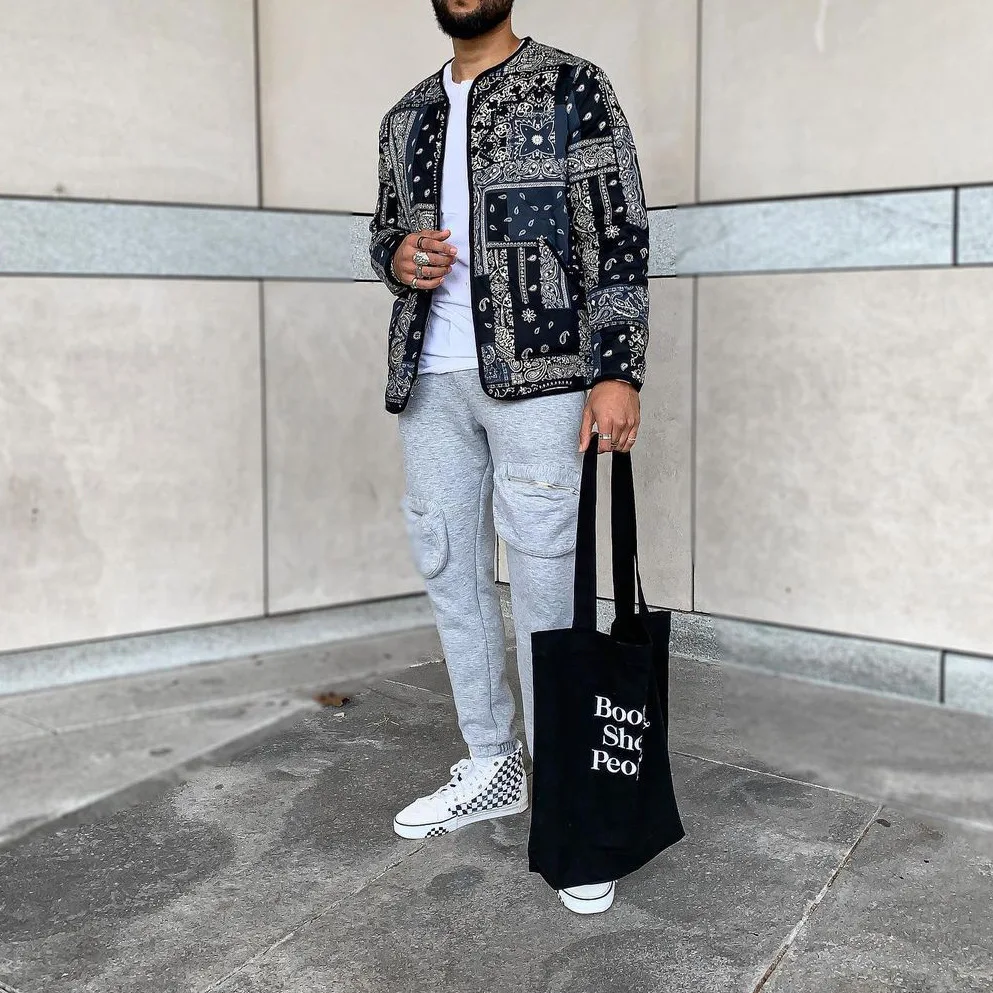 Men Bandana Jacket Streetwear Hip Hop Fashion Bomber Coat Outdoor Loose Lightweight Windbreaker Zipper Long Sleeve Baseball Tops