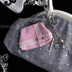 Charming Vintage - Inspired Y2K Lace Coin Purse with Rose Details and Hanging Pendant (A2025)
