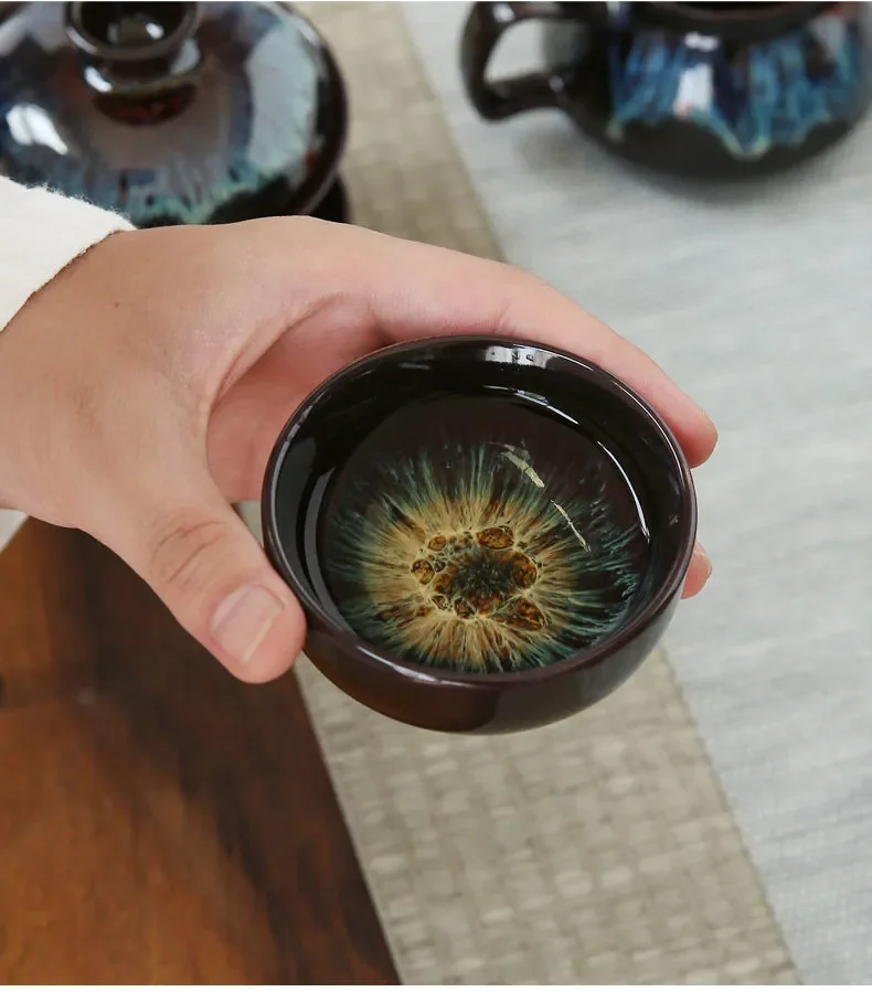 Luxury Ceramic Kung Fu Tea Set with Gold Trim - طق...