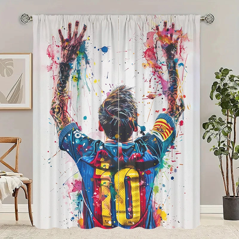 Various Football Number 10 Players -2 pieces - Printed curtains, 100% polyester, suitable for home decor (excluding poles) 4