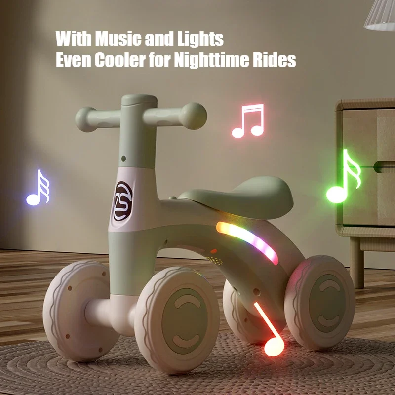 Anti-Tip Baby Balance Bike Ages 1-3 4-Wheel Silent Glider Walker Toy Toddler Training Ride-On with Safety Wheels Indoor Outdoor - Image 4