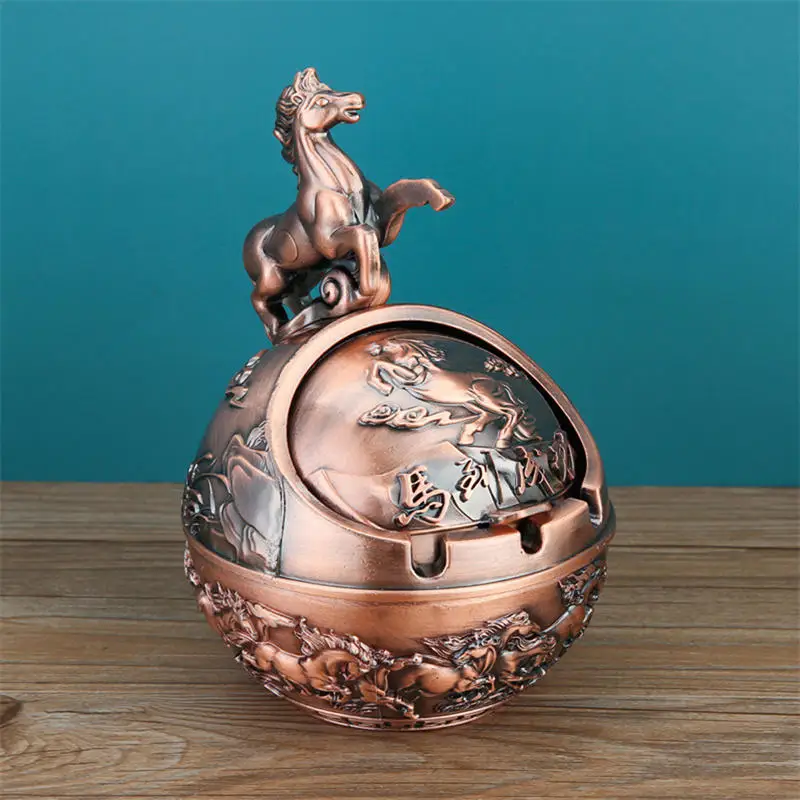 Chinese Dragon Horse Retro Ashtray With Lid Home Office Accessories Portable Animal Style Ashtray Decoration for Boyfriend Gifts