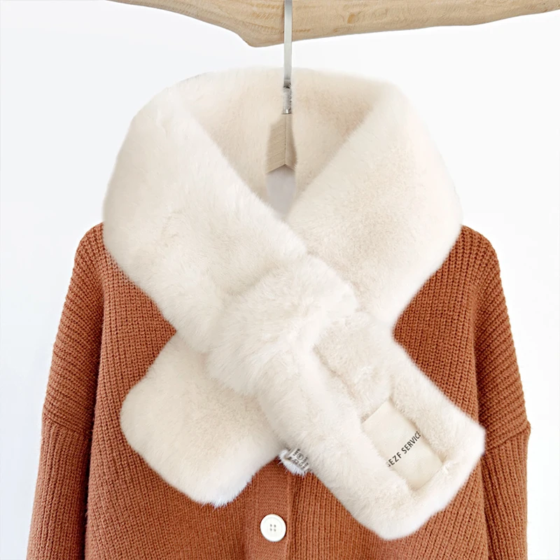 New Fluffy Fur Collar Scarf For Women Imitation Rabbit Hair Cross Scarf Autumn Winter Resistant Women Neck Warmer Collar