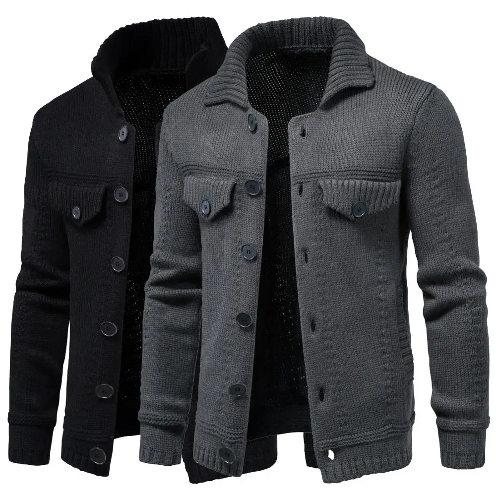 

Men's Knitted Sweater Jacket Warm and Thicker Winter Long Sleeve Cardigan Wool Men's Lapel Workwear Cardigan Outer Sweater