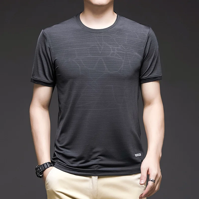 Light Luxury Printing Summer Short-Sleeved T-shirt Men's Round Neck Half-sleeved All-match Casual Clothes Summer Bottoming Shirt