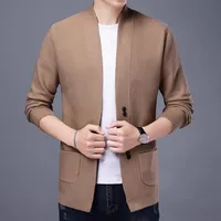 Autumn Winter Knitted Cardigan Men Fashion Slim Fit Sweater outerwear Mens Solid Color V Neck Casual Korean Knit Cardigan Man 2