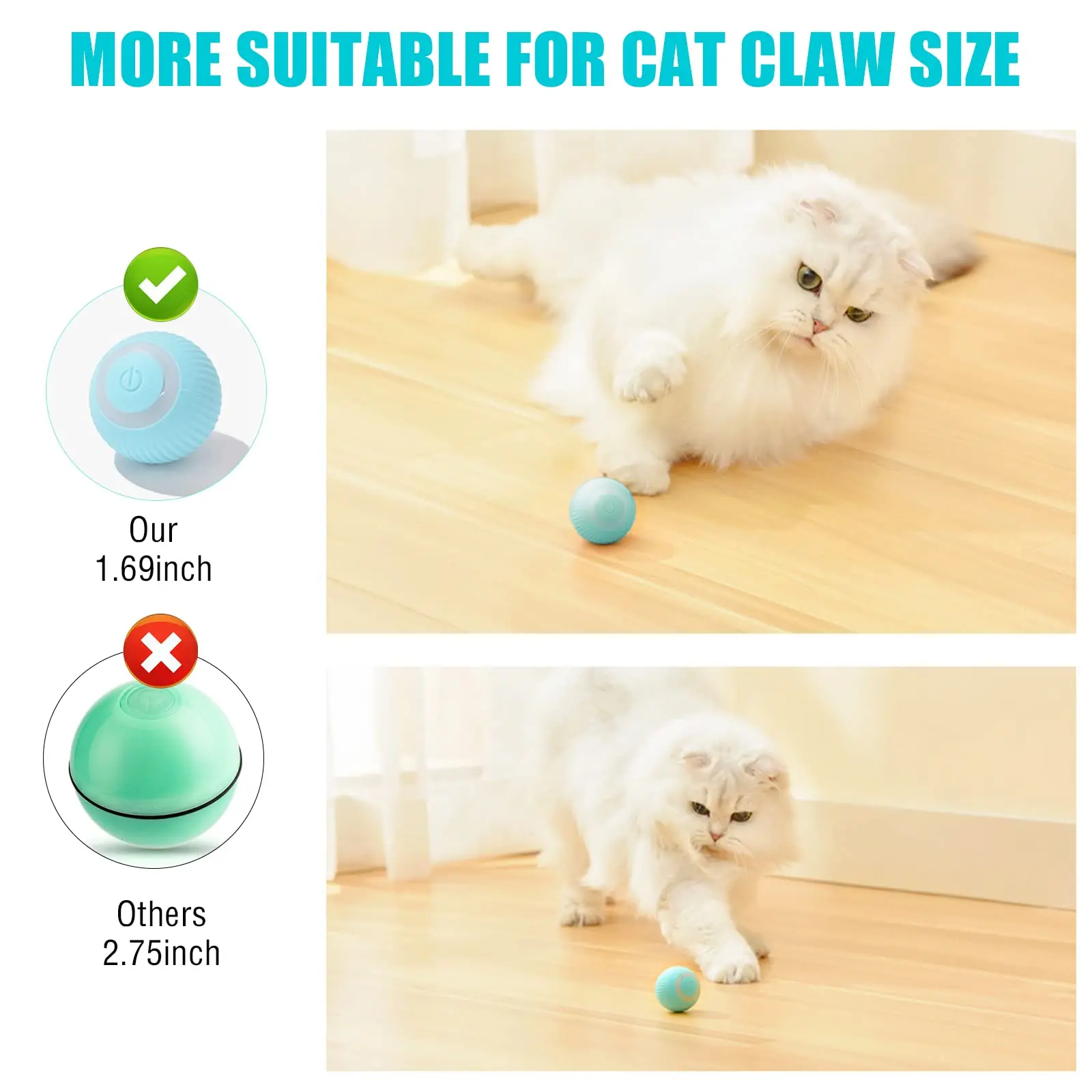 Interactive Cat Toys Ball, Automatic 360° Self-Rotating Rolling Ball with USB Rechargeable Pet Exercise Chase Toy Ball for Kitte