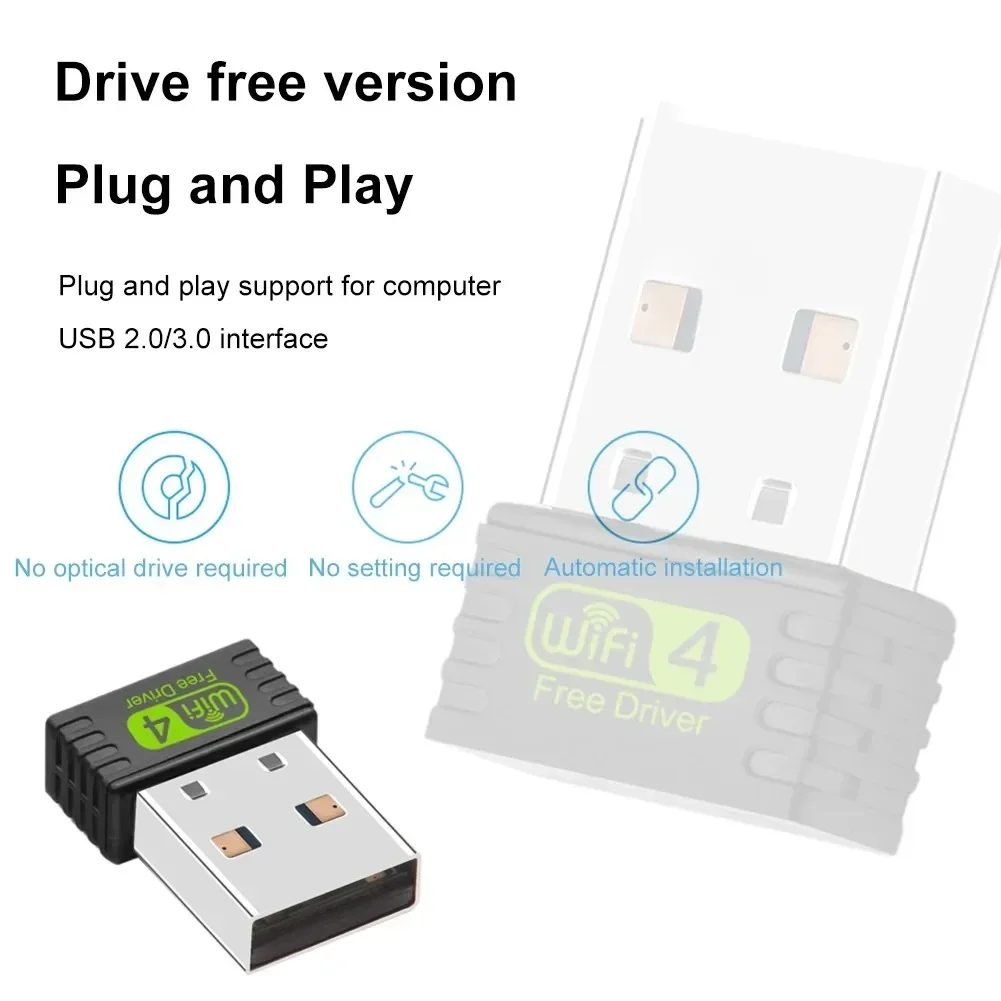 150Mbps 무선 네트워크 카드 USB WiFi 4 어댑터 미니 USB 동글 2.4G 신호 수신 PC 노트북 Macbook Windows 용 무료 드라이브