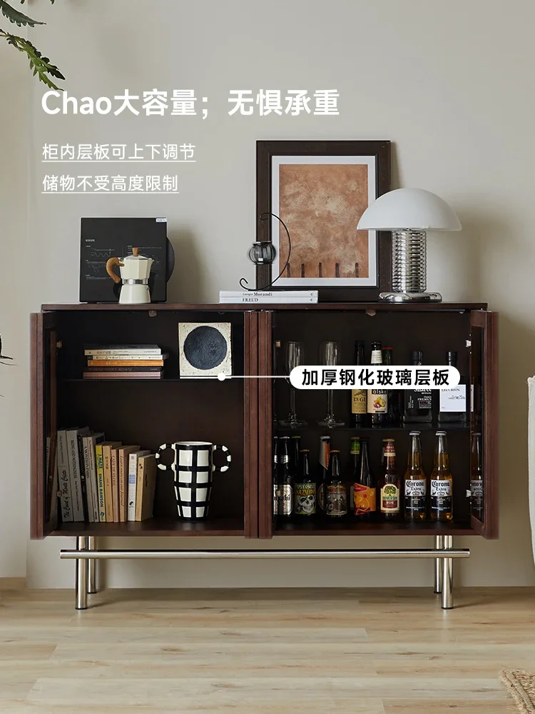 Solid wood low cabinet small apartment storage dining side glass wine cabinet living room display