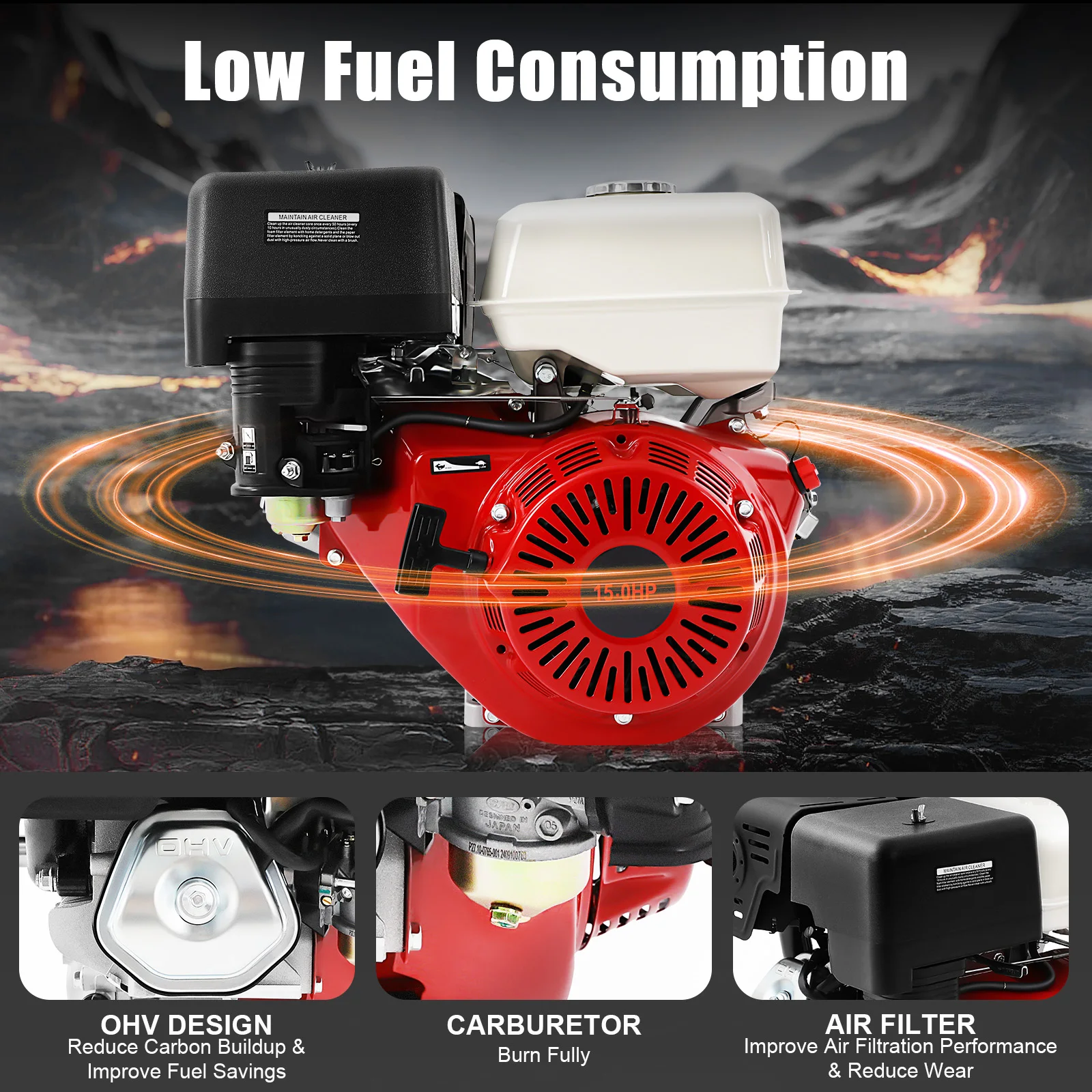 9700W 15HP Gasoline Engine 4 Stroke Aluminum Alloy Iron Material Engine 420CC High Power Garden Tool Gas Motor for Farm