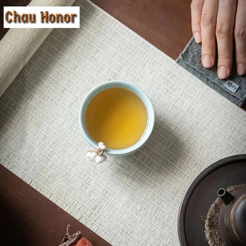 Boutique Azure Ru Kiln Tea Cup Handmade Knead Plum Blossom Ceramic Kung Fu Tea Ceremony Customized Drinkware Gift Box Packaging