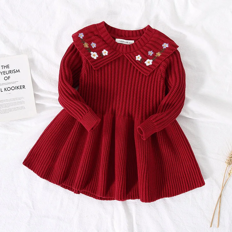 New Girl Baby Sweater Knitted Dress Children Warm Sweater Dress For