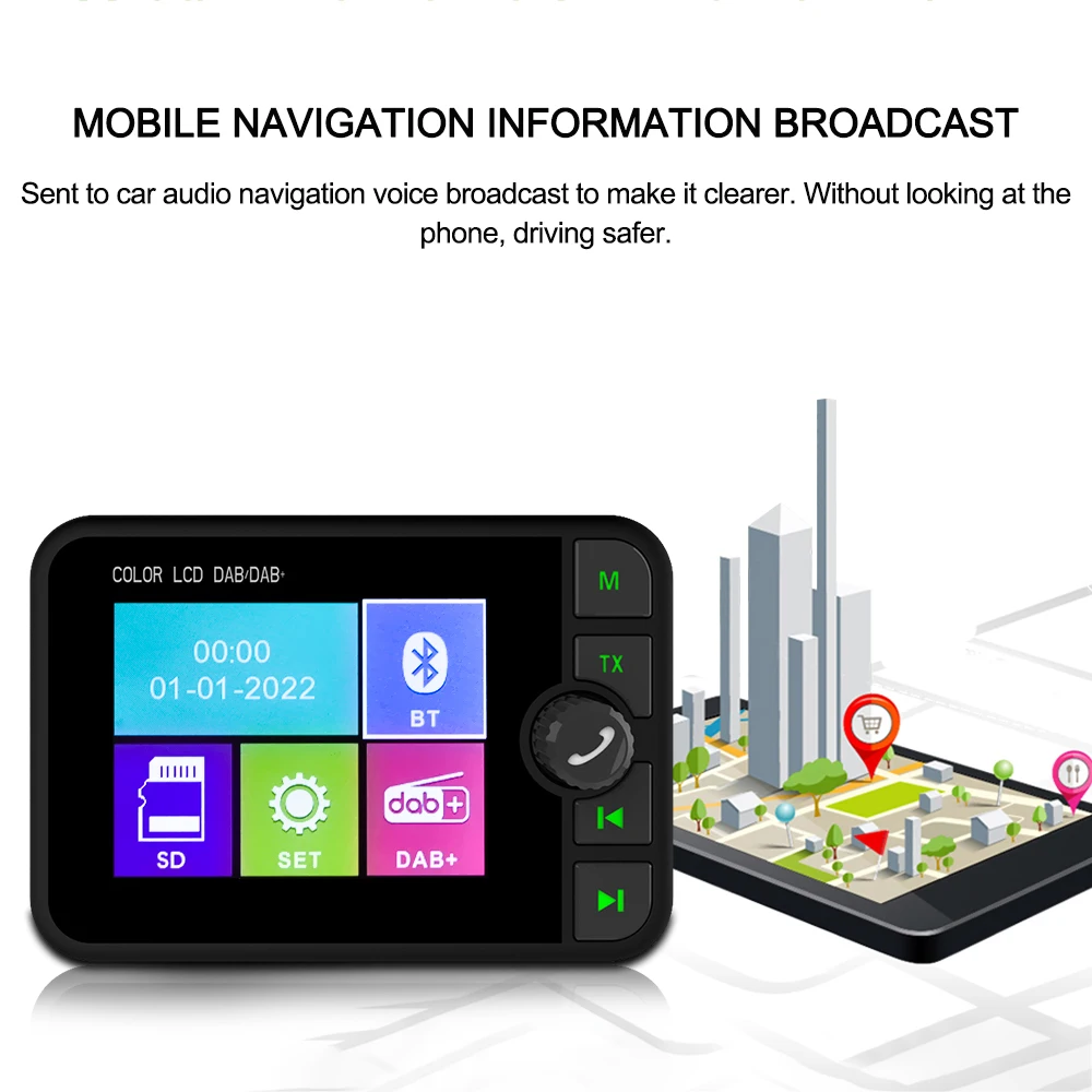Podofo Receptor de radio digital DAB con pantalla LCD de 2,4 pulgadas, adaptador de audio para coche, transmisor FM DAB Plus, función BT y AUX, compatible con vehículos Tesla, BMW, Ford de todas las series 3