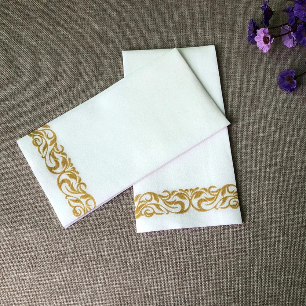 50 Pcs Paper Handkerchief Decorative Towels Napkin Golden Floral Printed Wedding Decoration