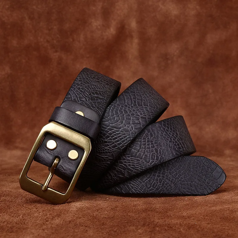 3.8CM Pure Cowhide High Quality Genuine Leather Belts for Men Brand Strap Male Brass Buckle Fancy Vintage Jeans Cowboy Cintos