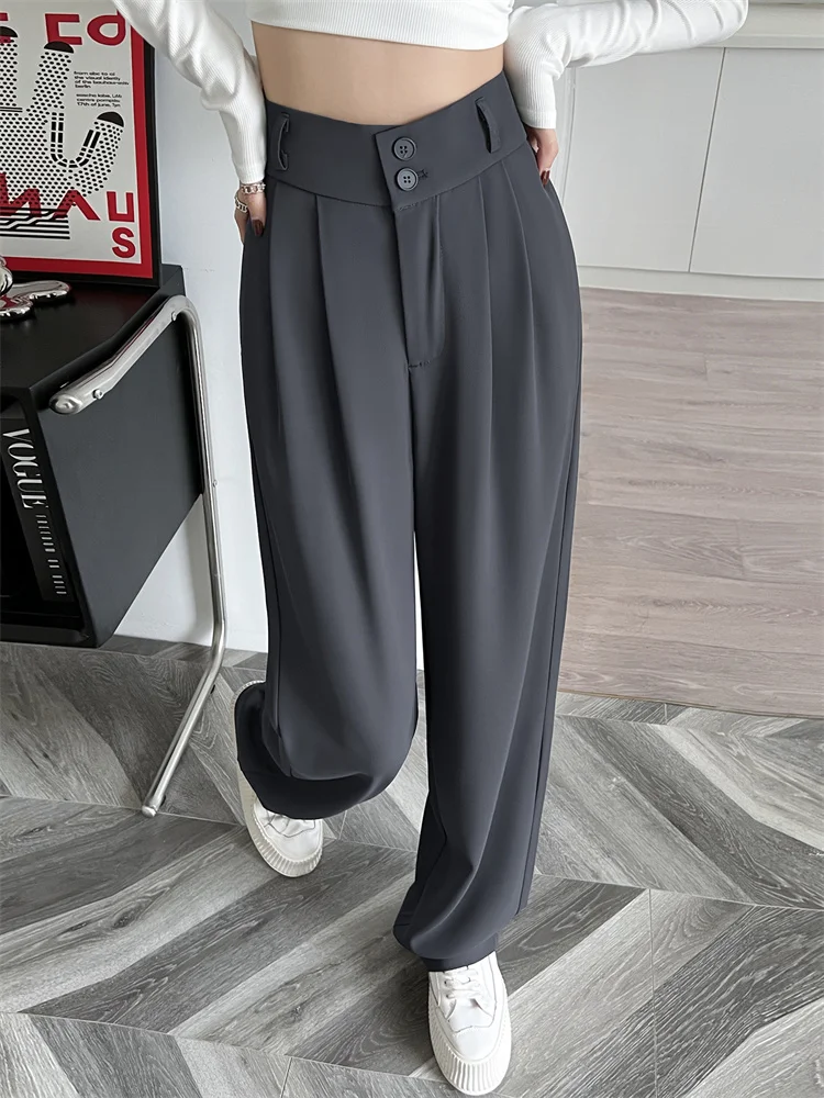 Yitimuceng Solid Suits Pants Women 2023 New High Waisted Korean Fashion  Wide Leg Straight Pants Office Ladies Full Length Pants - AliExpress