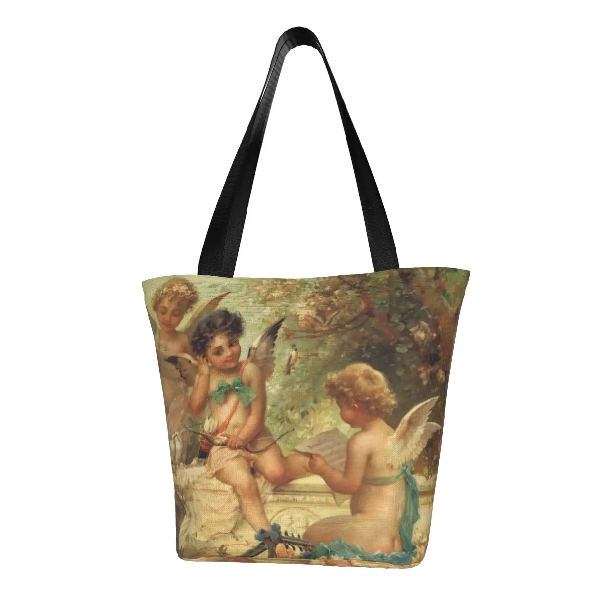 

Fashion Printed Vintage Rose Victorian Angel Tote Shopping Bags Washable Canvas Shopper Shoulder Handbag