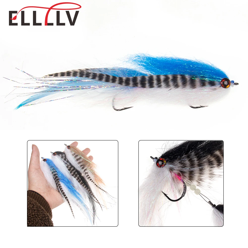 

Ellllv 17cm/3.5g Big Game Saltwater Fishing Deceiver Fly Articulated Grizzly Saddle Hackle Streamers Bass Pike Tarpon Lure Bait