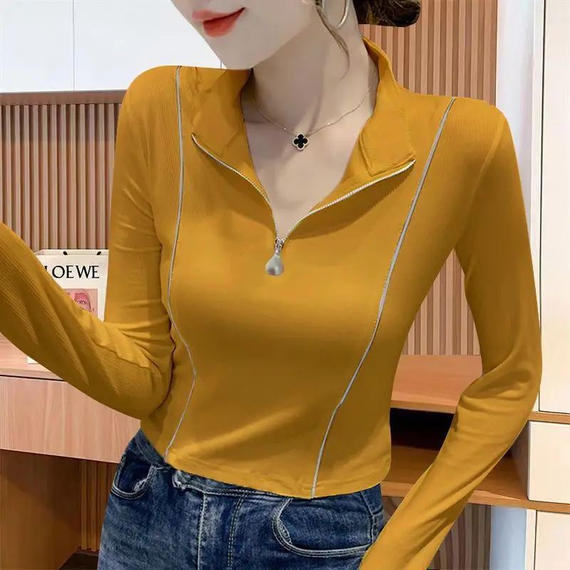 Fashion Solid Color Bright Silk Zipper Blouses Women's Clothing 2023 Autumn Winter Loose Casual Tops Commuter Shirts heavyweight 100%natural mulberry silk song brocade new chinese green puzzle grid comfortable and elegant commuter top