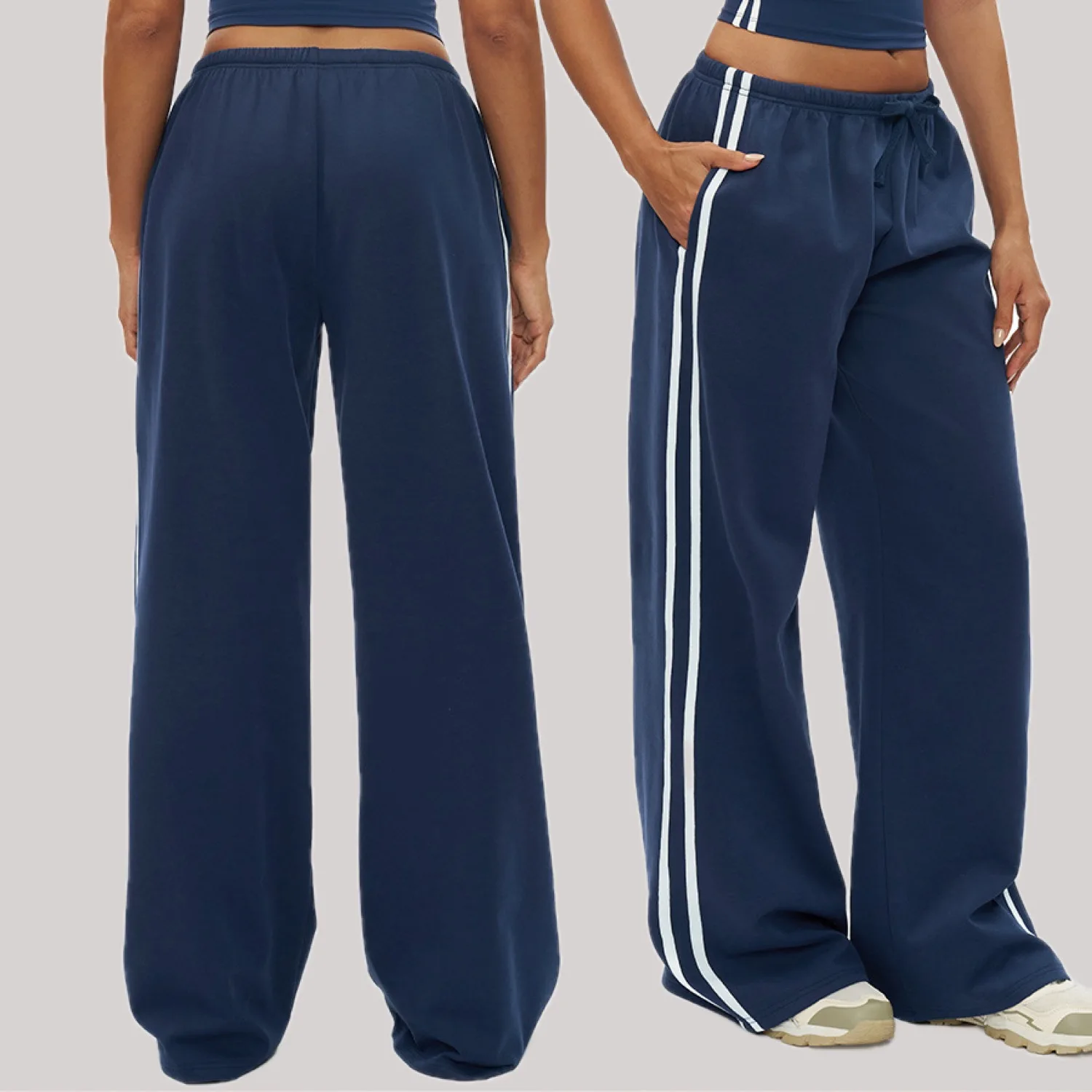 Ningyu السراويل الرياضية متعددة الاستخدامات تحجب الألوان فضفاضة النساء عالية الخصر السراويل الساق المستقيمة مع جيوب السراويل النسائية في الهواء الطلق