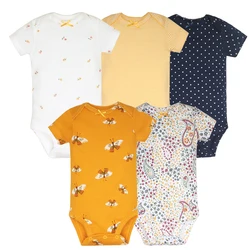 Pack of 5 Cotton Baby Bodysuits - Fashionable Infant Jumpsuits with Cartoon Designs - 24M (Ivory)