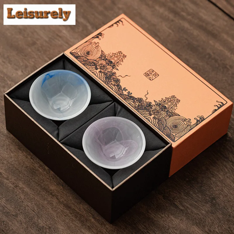 2pc/lot White Jade Glass Teacup Zen Tea Bowl Tea Pair Meditation Cup Jianzhan Master Cups Tea Ceremony Supplies Ornaments Gifts