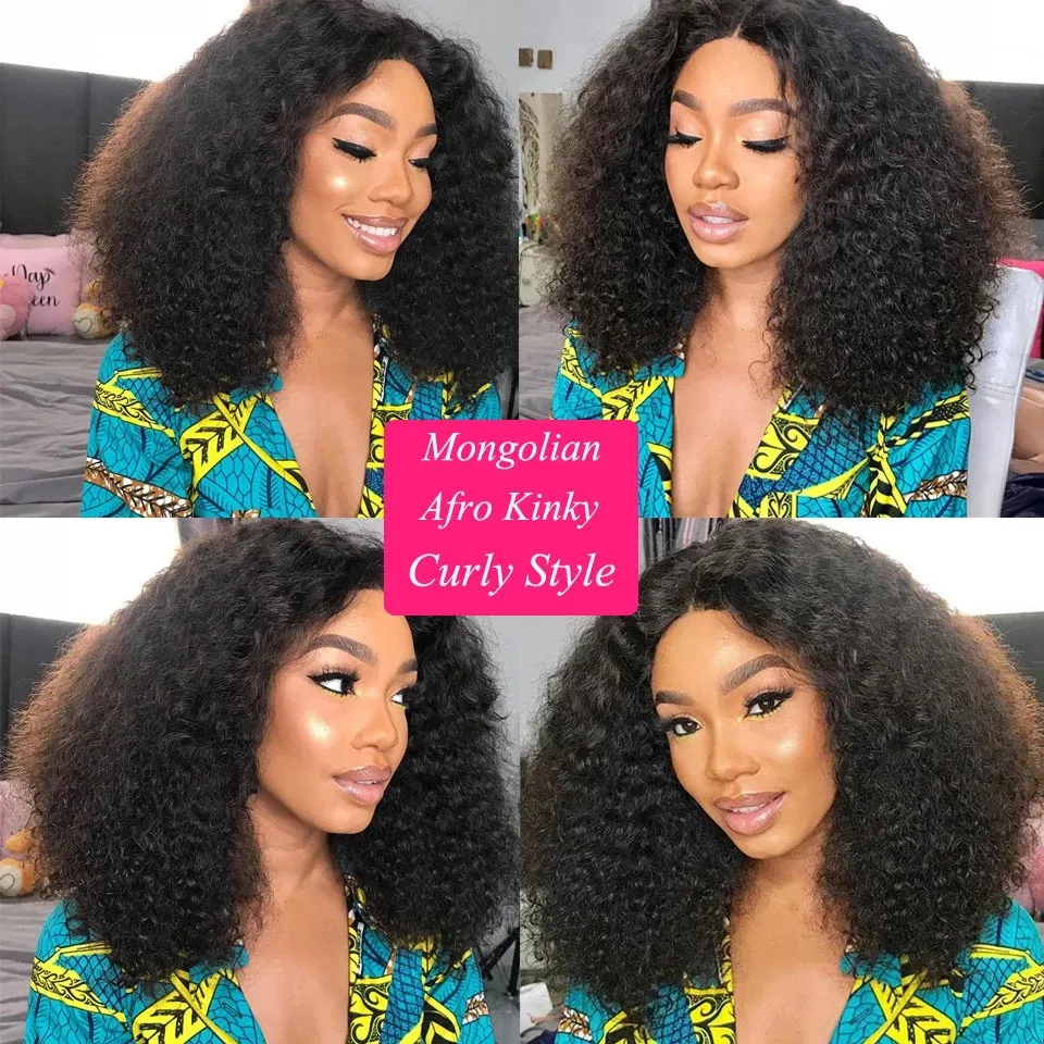 Mongolian Afro Kinky Curly Wig Human Hair 13x6 Lace Frontal 4x4 Closure lace front wigs,afro kinky curly wigs