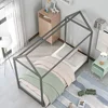 House Twin Bed Frame Wooden Platform Bed for Kids,No Box Spring Needed, Gray 5