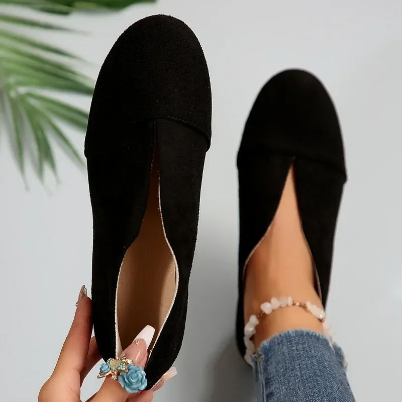 Neue flache Slip-on-Schuhe für Damen, Outdoor-Casual, genähte runde Zehen, weiche Sohle, leichte, einfarbige, flache Low-Top-Schuhe – Detail 24