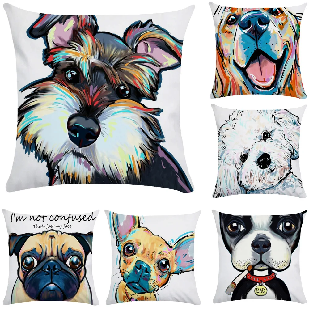 

Cute Pet Dog Pillowcase Colorful Dog Pillow Cover for Bedroom Girl Boy Kids Room Double Sided Pillows Case Decor Home 40x40cm