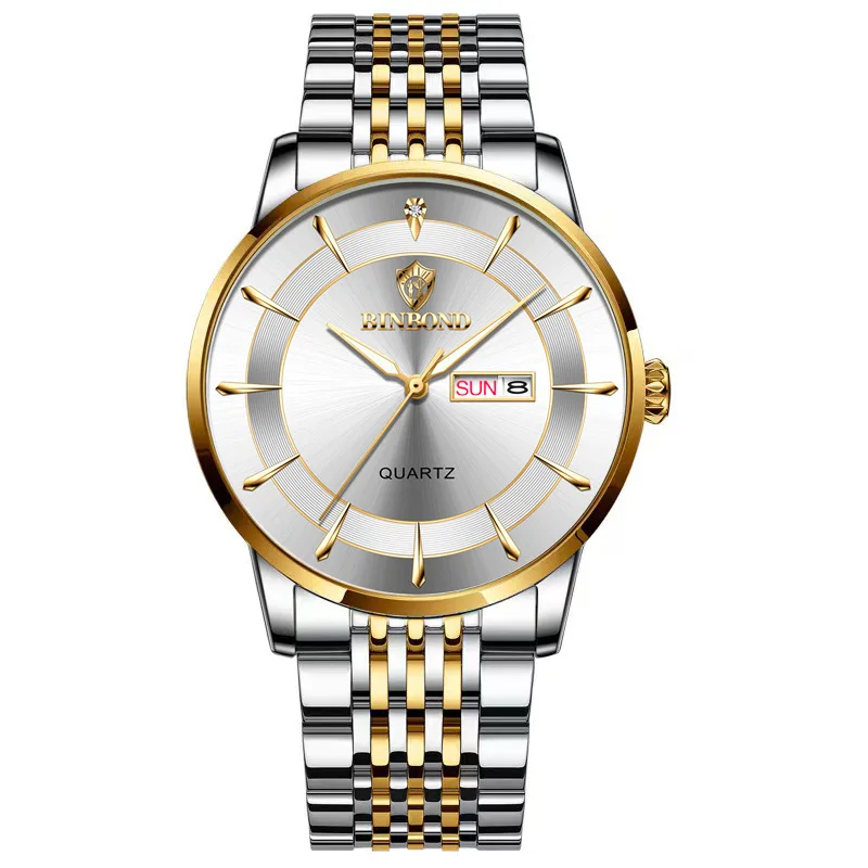 

Business Gold Watch For Men Luxury Original Waterproof Stainless Steel Golden Male Wristwatches Relogio Masculino BINBOND B2077