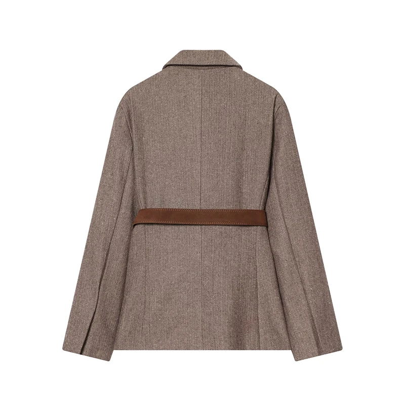 2025 Vintage Women's Blazer Jacket Chic Fashion Twill With Belt Blazers Casual Coat Female High Street Loose New In Outerwear