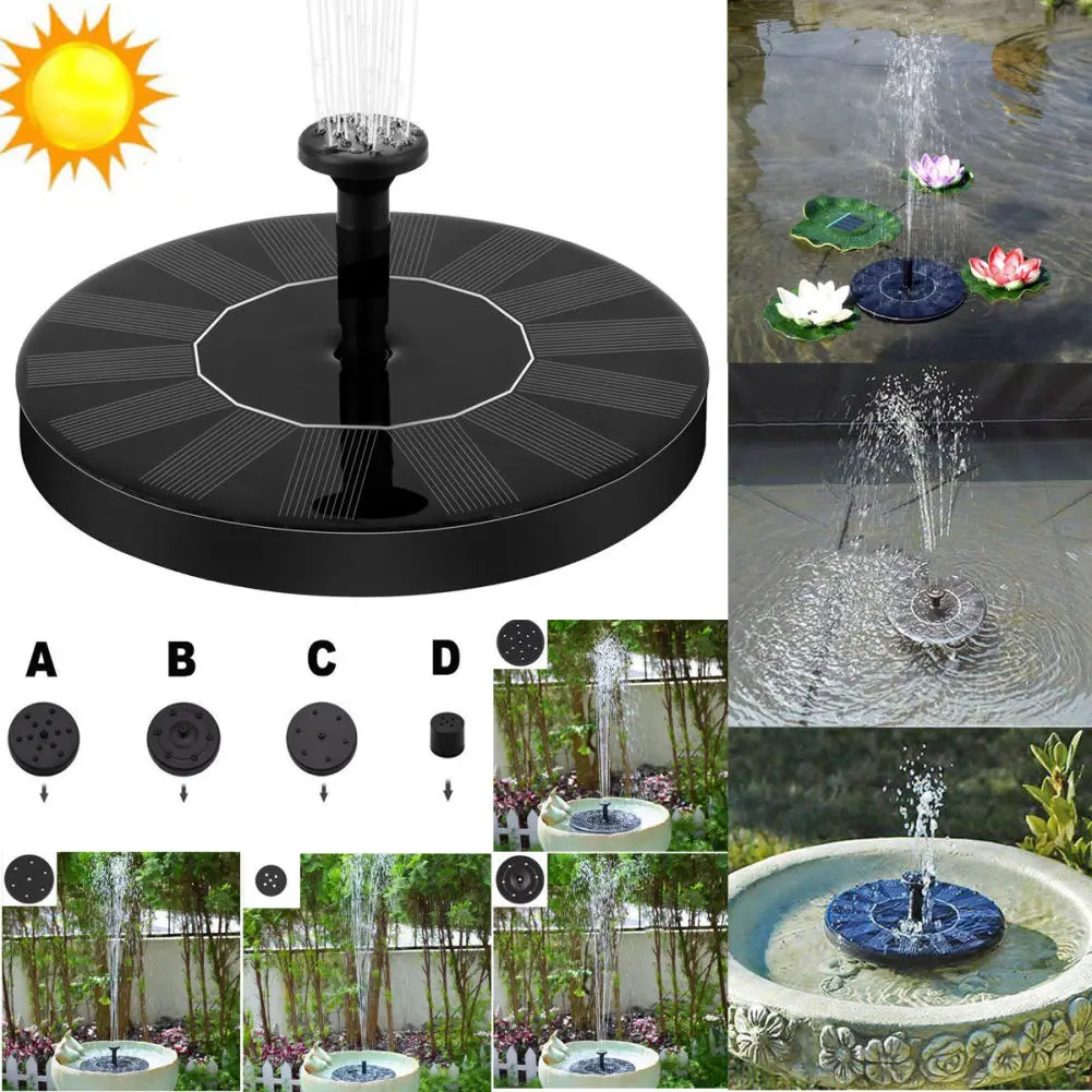 1W Mini Solar Floating Water Fountain Pump With Solar Panel Nozzles For Outdoor Garden Swimming Pool Bird Bath Pond Fish Decor