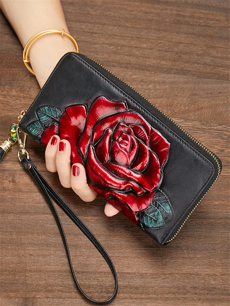 Blumenmuster Echtleder-Geldbörse für Damen Große Kapazität Damen-Ledertasche 2026 Neu RFID Damen-Clutch für Karten und Mobiltelefon – Detail 5