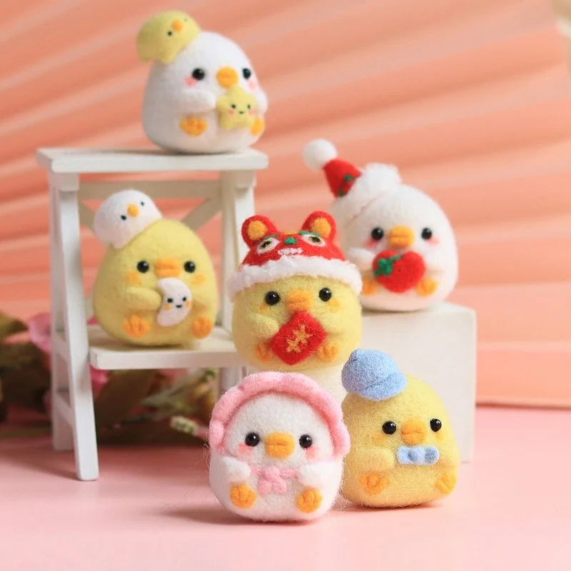 Cartoon Duck Wool Felt Diy Cross Stitch Kits Animal Funny Poke Poke Needle Needlework Doll Gift Christmas Home Decoration