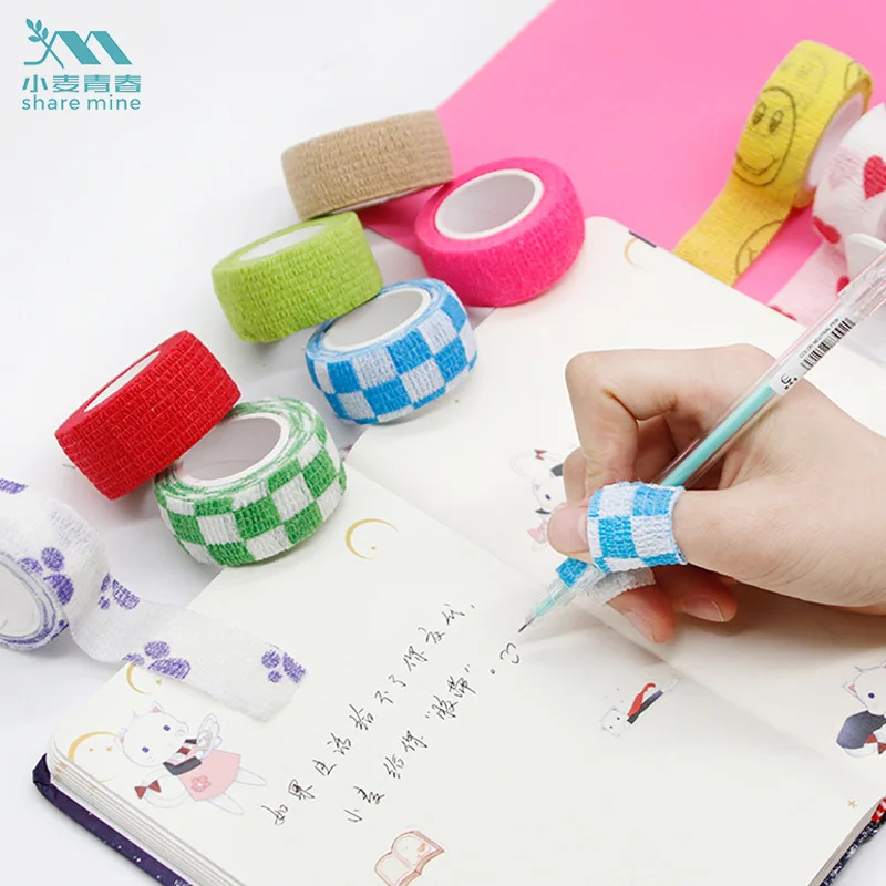 1 Roll Children Cute Cartoon 2.5*450cm Disposable Self-adhesive Elastic Fruits Bandage Tattoo Handle Tube Wrap Elbow Stick Tape