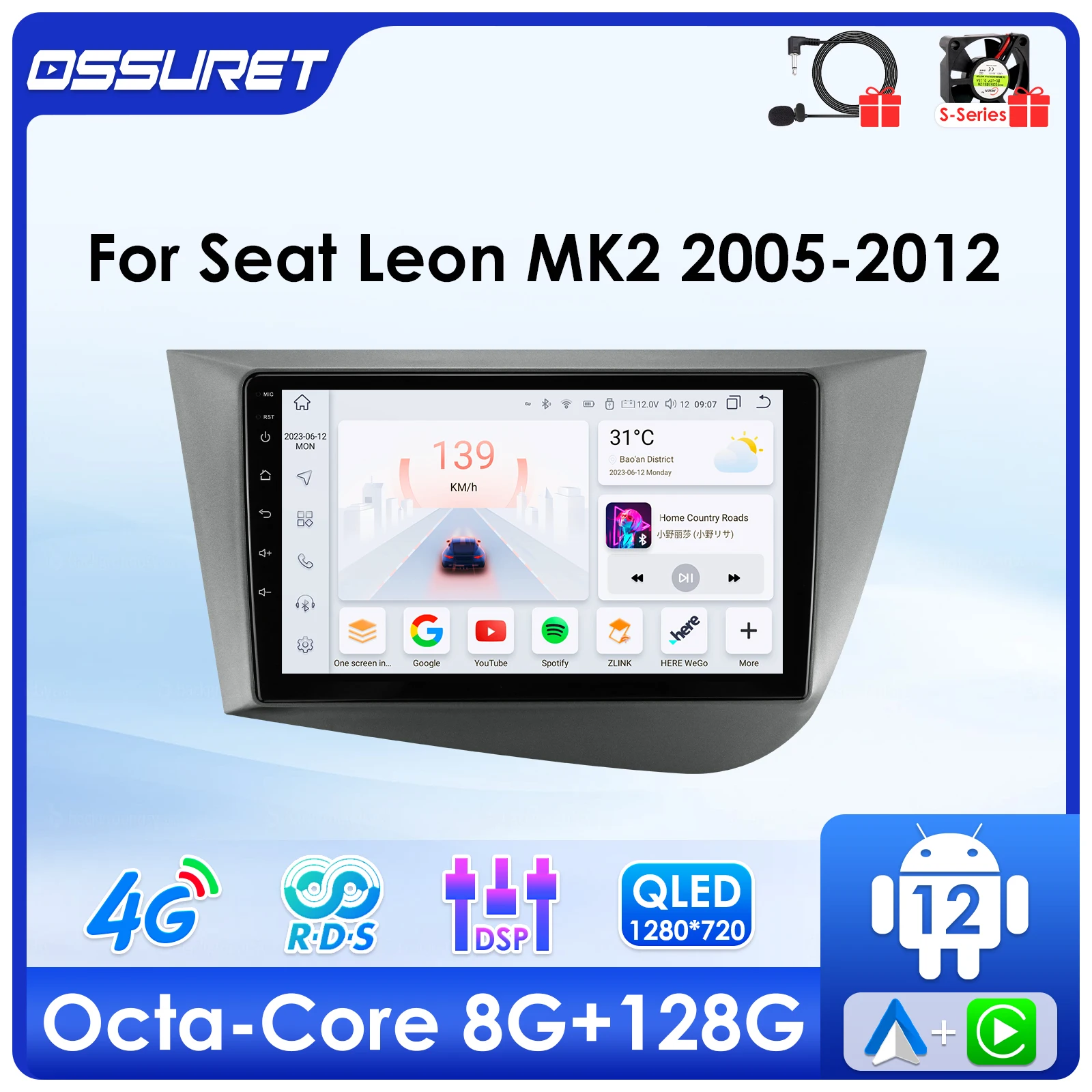 

2din Android Autoradio For Seat Leon Mk2 2005 2006 2007-2012 multimedia Video Player GPS navi Stereo 4G WIFI Carplay QLED Screen