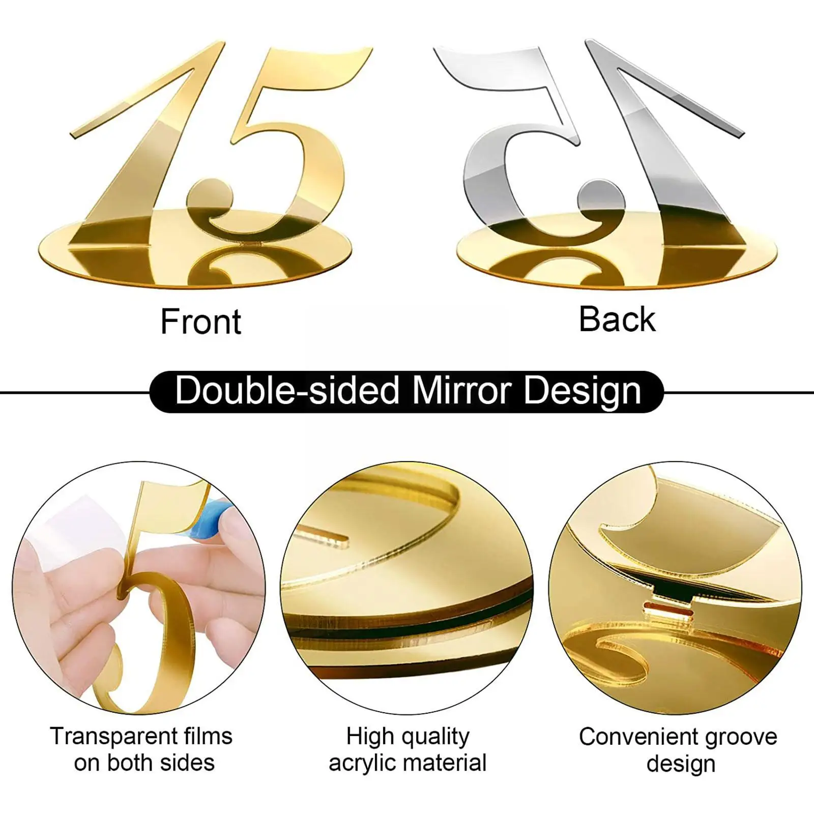 10pcs 1-10/11-20 Number Acrylic Table Numbers DIY Romantic Gold Table Sign Seat Card For Wedding Birthday Party Decoration A2B9