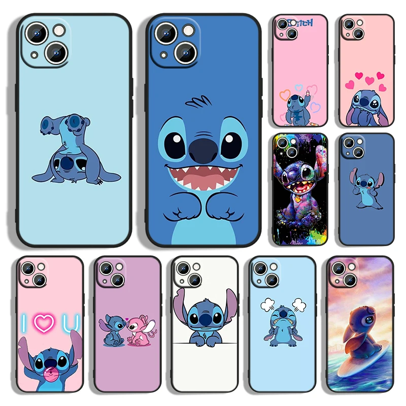 

Cute Stitch Animation Phone Case For Apple iPhone 14 13 12 11 Pro Max mini XS XR X 8 7 6S 6 Plus Black Soft Funda Back Cover