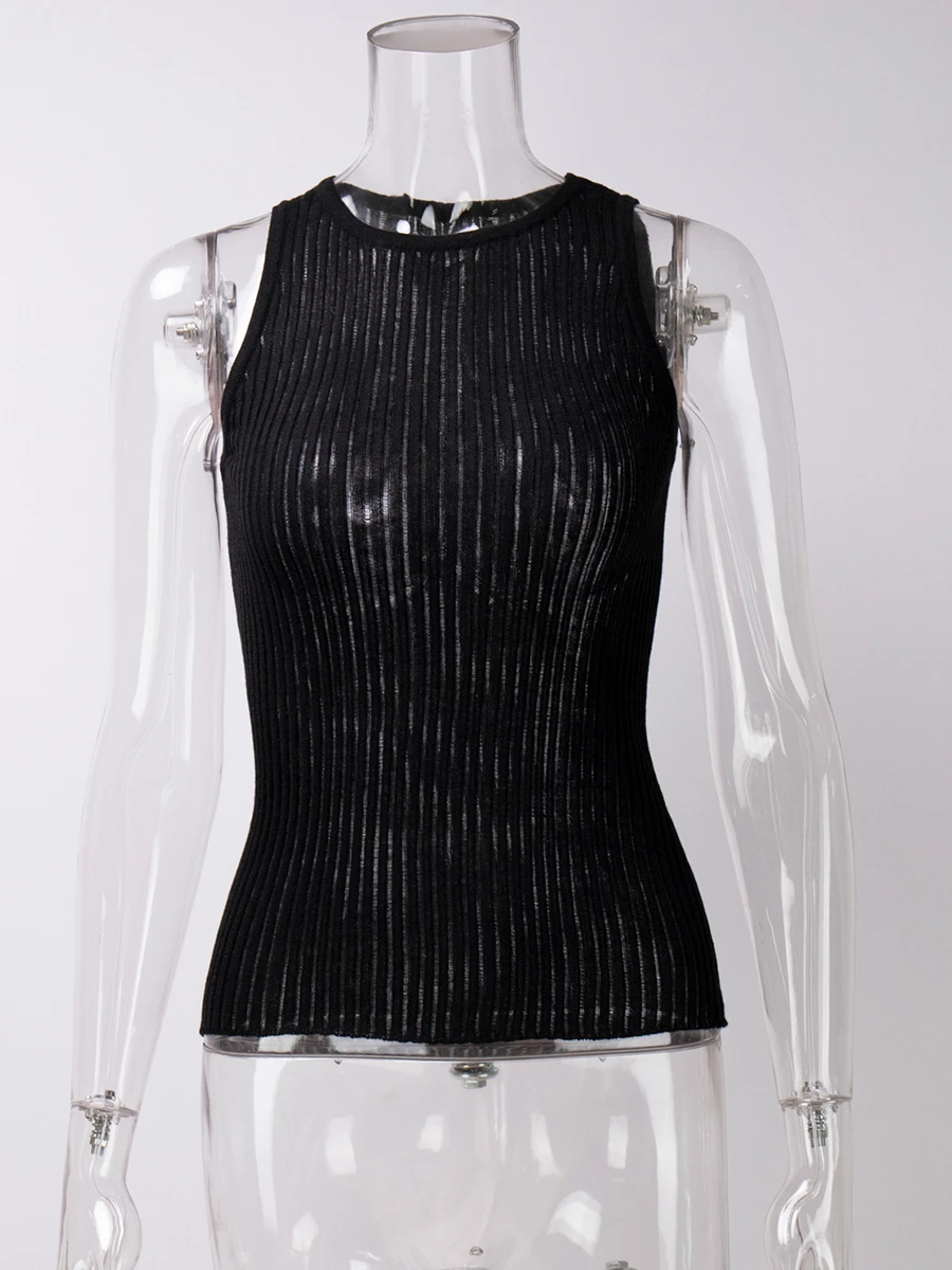 Summer Knit Hollow Out Tank Top Sleeveless For Women Slim Knitwear Pullover Women's Y2k Top Vest Slim Sexy Female Tank Top