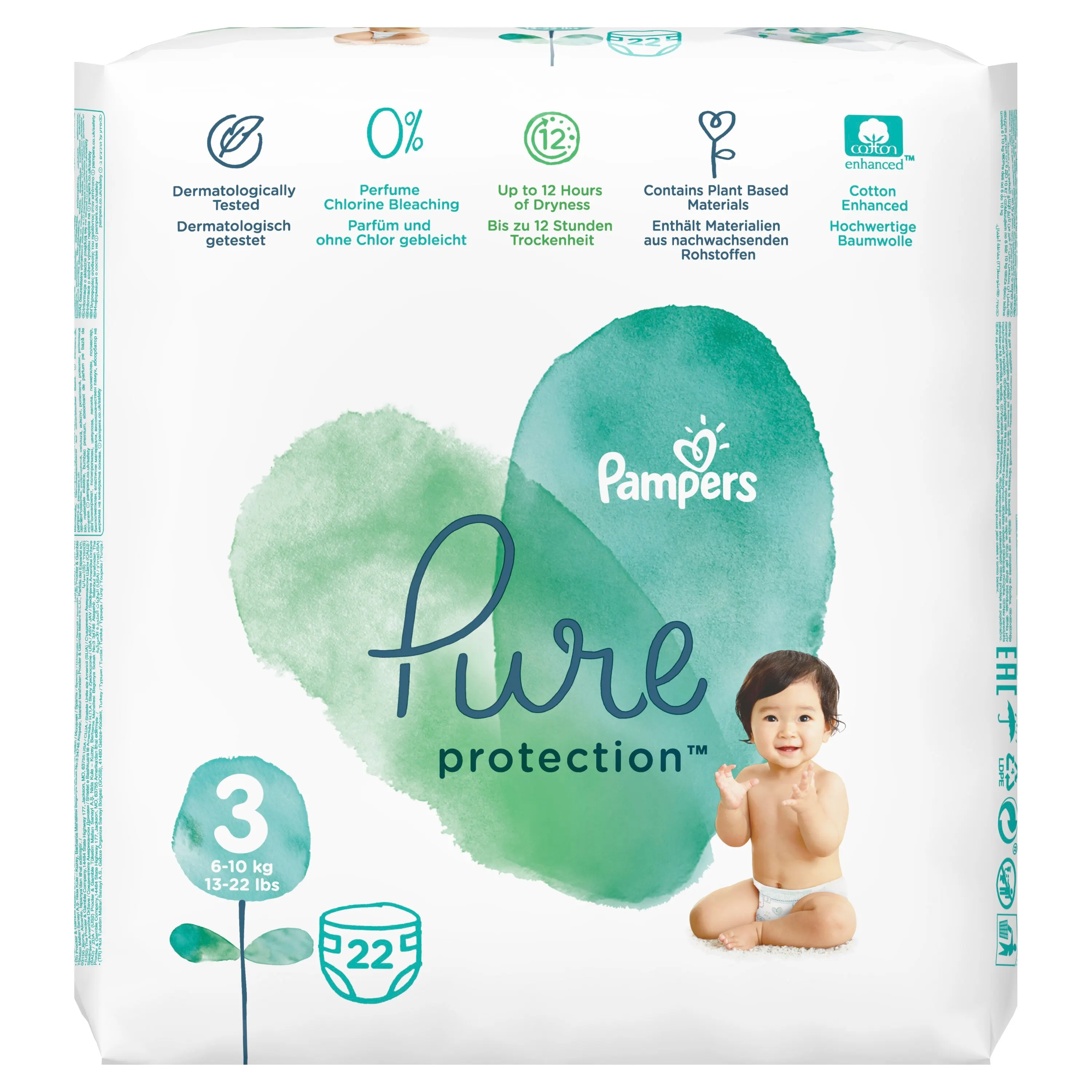Подгузники Pampers Pure Protection 6-10 кг размер 3 22 шт. | Мать и