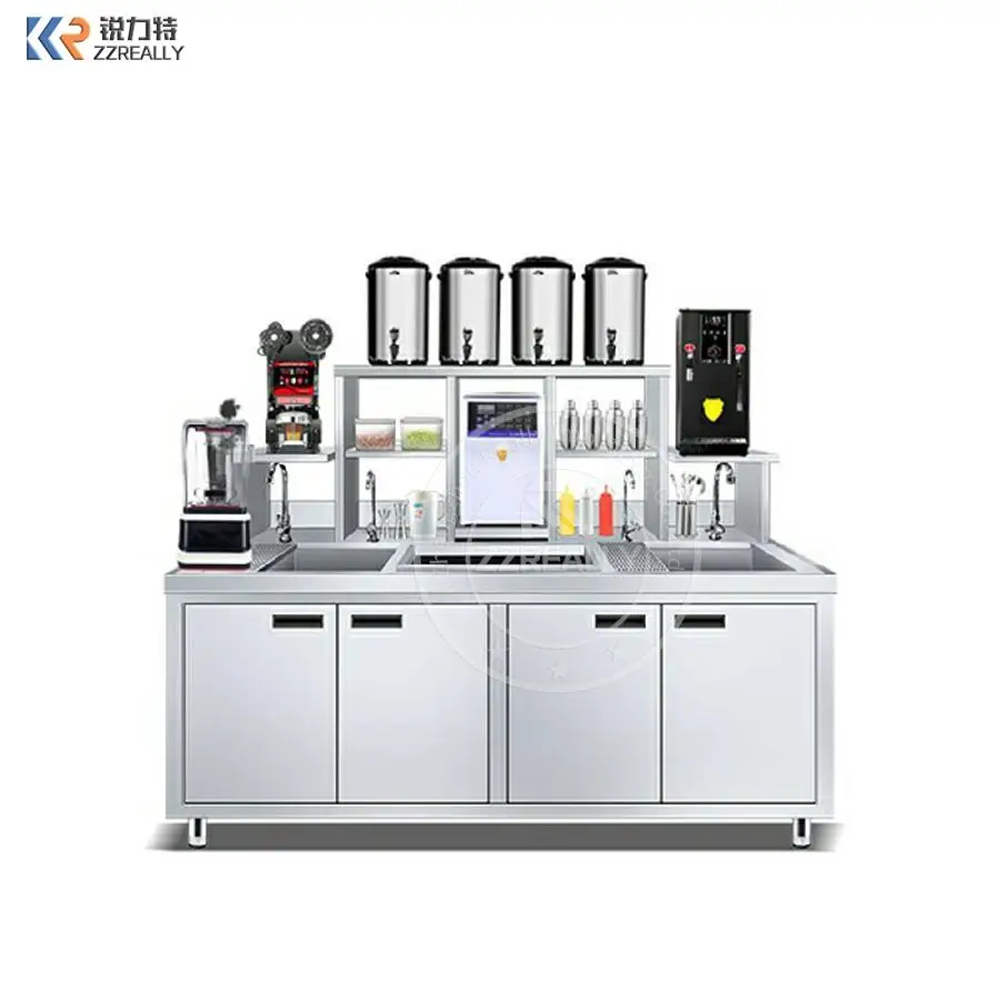 

Food And Beverage Water Bar Restaurant Cafe Fast Food Juice Work Station Commercial Stainless Steel Milk Tea Shop Counter